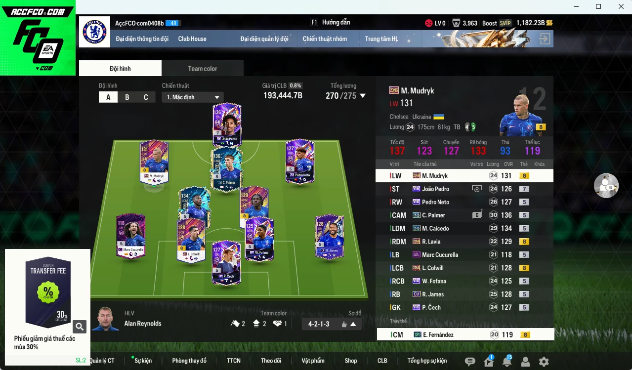 [ACC Rẻ🔥] Chelsea 193.440b có Palmer 25TS, Caicedo 25TS, João Pedro WB+7, Mudryk 23NG, Lavia 23NG, Colwill 23NG...